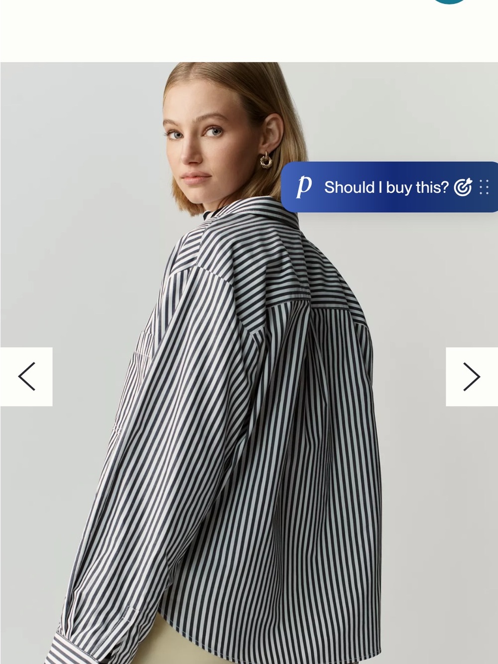 Maeve Black and White Vertical Stripe Button-Up Blouse - Picture 3 of 5